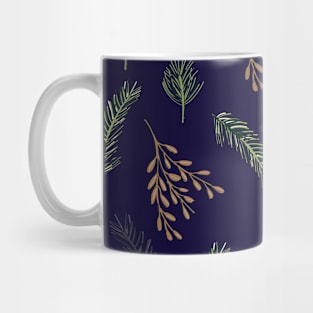 Dark Blue Festive Leaf Design for Christmas and Seasonal Holidays Mug